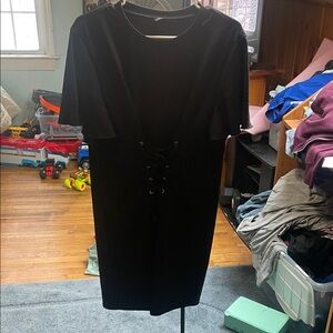 SHEIN Black Lace-Up Midi Dress